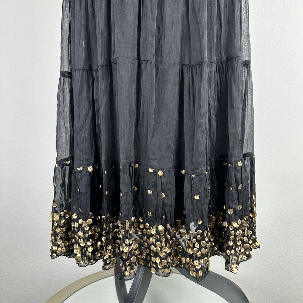 Chaudry KC Maxi Skirt Women XS Black Gold Sequin Boho Festival Gypsy Western NEW - Picture 3 of 13